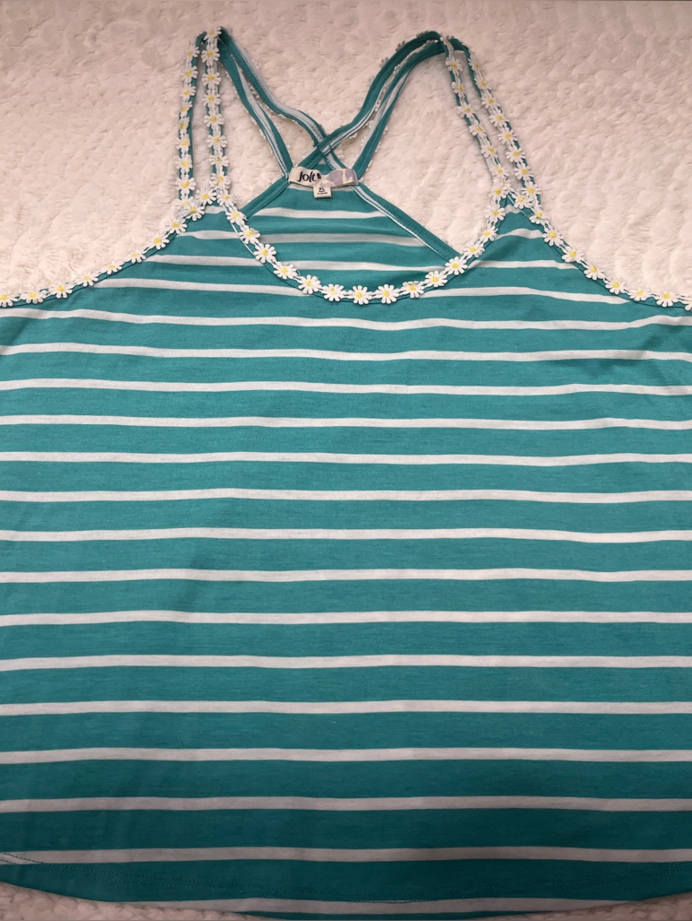 Jolt Teal & White Striped Racerback Tank with Daisy Trim